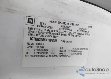 2000 GMC Savana Standard из США, поврежденный, VIN 1GTHG35R6Y1183658